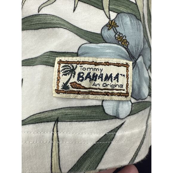 TOMMY BAHAMA Original Men's L Hawaiian Polo Blue Green Florals Seafoam Green - Picture 6 of 10